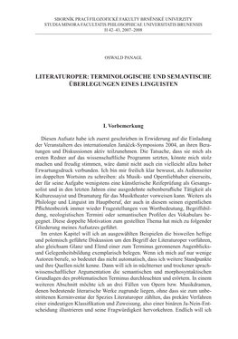 Literaturoper: Terminologische Und Semantische Überlegungen Eines Linguisten