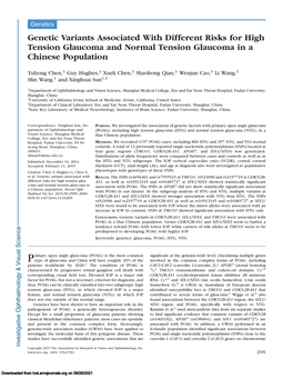 Genetic Variants Associated with Different Risks for High Tension Glaucoma and Normal Tension Glaucoma in a Chinese Population