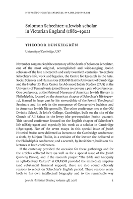 Solomon Schechter: a Jewish Scholar in Victorian England (1882–1902)