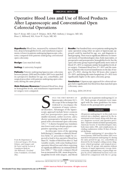 Operative Blood Loss and Use of Blood Products After Laparoscopic and Conventional Open Colorectal Operations