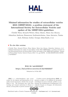 Journal of Extracellular Vesicles, Taylor & Francis, 2018, 7 (1), Pp.1535750