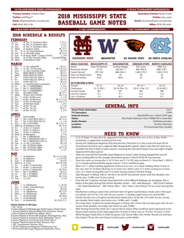 2018 Mississippi State Baseball Game Notes