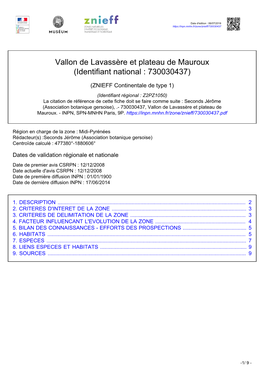 Vallon De Lavassère Et Plateau De Mauroux (Identifiant National : 730030437)