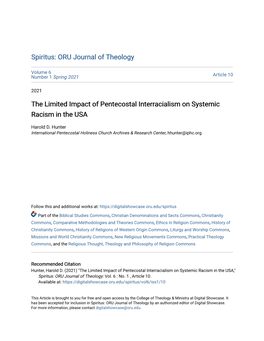 The Limited Impact of Pentecostal Interracialism on Systemic Racism in the USA