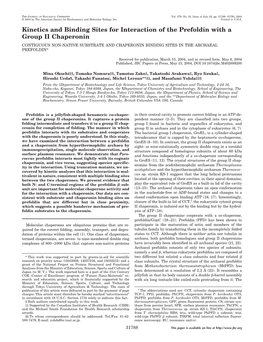 Jbc.Org Interaction of Prefoldin with Group II Chaperonin 31789