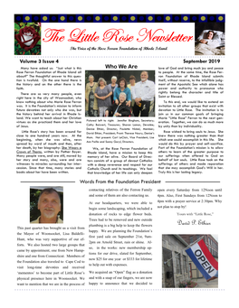 The Little Rose Newsletter the Voice of the Rose Ferron Foundation of Rhode Island