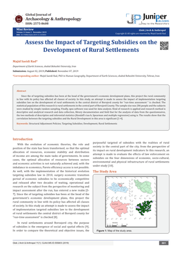 Assess the Impact of Targeting Subsidies on the Development of Rural Settlements