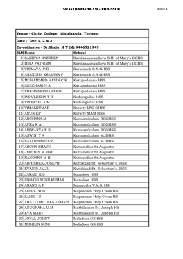 Slnoname School 1 SAKKIYA NAZREEN Kandassamkadavu S.H. of Mary's CGHS 2 HIBA FATHIMA Kandassamkadavu S.H