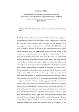 Some Reflections on Holes, Emptiness and Longing in the Work of Two Australian Émigré Sculptors of the Fifties