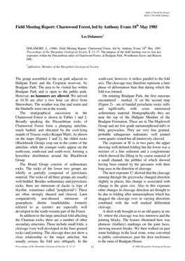 Field Meeting Report: Charnwood Forest, Led by Anthony Evans 18 May 1985