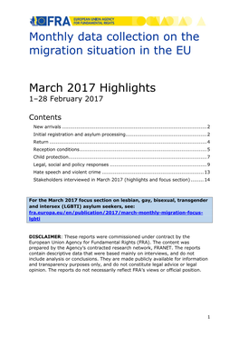Monthly Data Collection on the Migration Situation in the EU – March