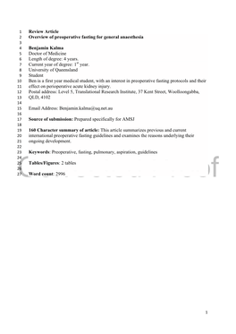 Review Article Overview of Preoperative Fasting for General