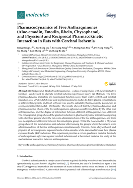 Aloe-Emodin, Emodin, Rhein, Chysophanol, and Physcion) and Reciprocal Pharmacokinetic Interaction in Rats with Cerebral Ischemia