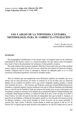 Uso Y Abuso De La Toponimia Cantabra. Metodología Para Su Correcta Utilizaci~N