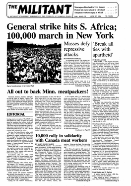 General Strike· Hits S. Africa; 100,000 March in New York