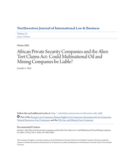 African Private Security Companies and the Alien Tort Claims Act: Could Multinational Oil and Mining Companies Be Liable? Jennifer L