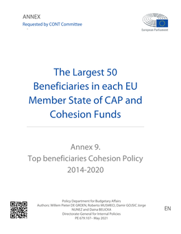The Largest 50 Beneficiaries in Each EU Member State of CAP and Cohesion Funds