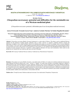 Clinopodium Mexicanum: Potential and Difficulties for the Sustainable Use of a Mexican Medicinal Plant