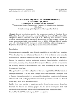 Groundwater Quality of Chandgad Town, Maharashtra, India S.P