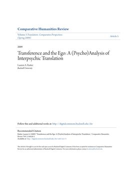 Transference and the Ego: a (Psycho)Analysis of Interpsychic Translation Lauren A