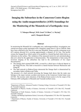 Imaging the Subsurface in the Cameroon Centre Region Using the Audio-Magnetotellurics (AMT) Soundings for the Monitoring of the Monatele-Sa’A Earthquake Area