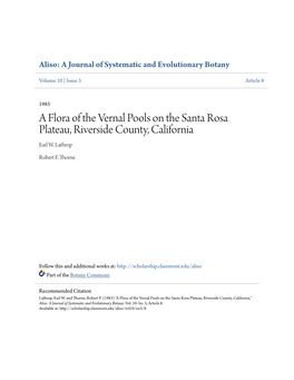 A Flora of the Vernal Pools on the Santa Rosa Plateau, Riverside County, California Earl W