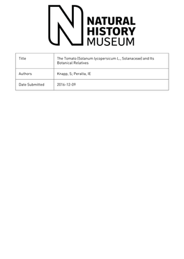 Solanum Lycopersicum L., Solanaceae) and Its Botanical Relatives