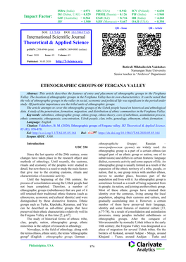 Ethnographic Groups of Fergana Valley. ISJ Theoretical & Applied Science, 05 (85), 876-878