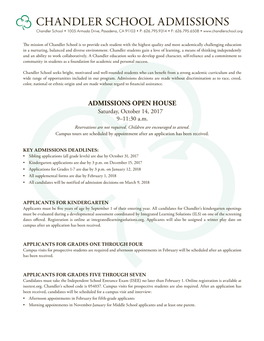 CHANDLER SCHOOL ADMISSIONS Chandler School • 1005 Armada Drive, Pasadena, CA 91103 • P: 626.795.9314 • F: 626.795.6508 •