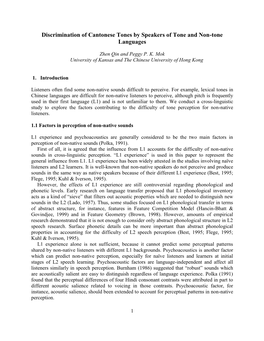 Discrimination of Cantonese Tones by Speakers of Tone and Non-Tone Languages