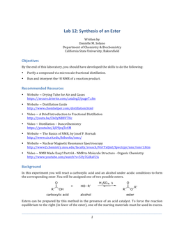 Lab 12: Synthesis of an Ester