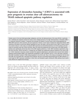 Is Associated with Poor Prognosis in Ovarian Clear Cell Adenocarcinoma Via TRAIL-Induced Apoptotic Pathway Regulation