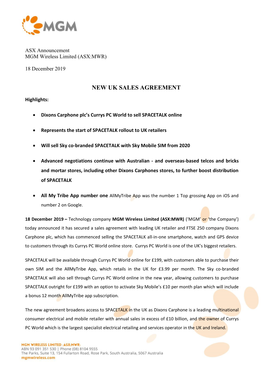 New Uk Sales Agreement