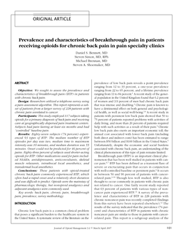 Prevalence and Characteristics of Breakthrough Pain in Patients Receiving Opioids for Chronic Back Pain in Pain Specialty Clinics Daniel S