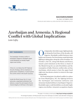 Azerbaijan and Armenia: a Regional Conflict with Global Implications Luke Coffey