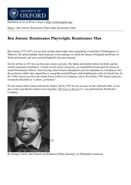 Ben Jonson: Renaissance Playwright, Renaissance Man