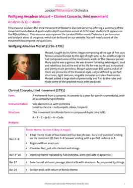 Wolfgang Amadeus Mozart – Clarinet Concerto, Third Movement Analysis