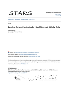 Excellent Surface Passivation for High Efficiency C Si Solar Cells