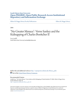 Verne Sankey and the Kidnapping of Charles Boettcher II Lisa Lindell South Dakota State University, Lisa.Lindell@Sdstate.Edu