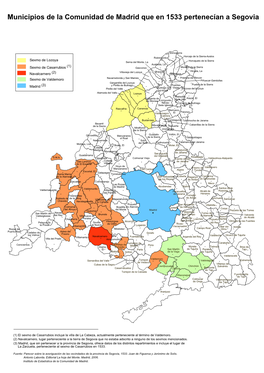 Municipios De La Comunidad De Madrid Que En 1533 Pertenecían a Segovia