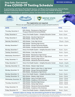 Free COVID-19 Testing Schedule