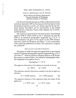 THE 1959 SUPERNOVA, SN 64 Jesse L. Greenstein and F. Zwicky Mount