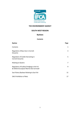 THE ENVIRONMENT AGENCY SOUTH WEST REGION Byelaws