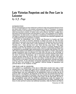 Late Victorian Pauperism and the Poor Law in Leicester by S.J