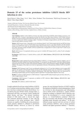 Domain 15 of the Serine Proteinase Inhibitor LEKTI Blocks HIV Infection in Vitro