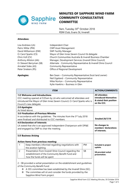 Minutes of Sapphire Wind Farm Community Consultative Committee