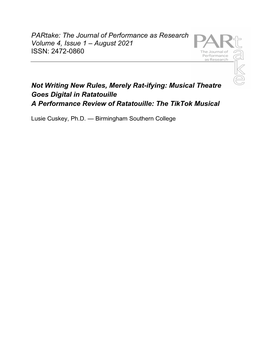 August 2021 ISSN: 2472-0860 Not Writing New Rules, Merely