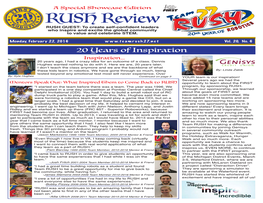 RUSH Review 16 Monday, February 22, 2016 I R T a Special Showcase Edition F