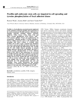 Paxillin Null Embryonic Stem Cells Are Impaired in Cell Spreading and Tyrosine Phosphorylation of Focal Adhesion Kinase