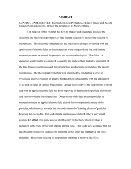 ABSTRACT Mcneish, DARLENE IVEY, Electrorheological Properties of Lead Titanate and Zeolite Silicone Oil Suspensions